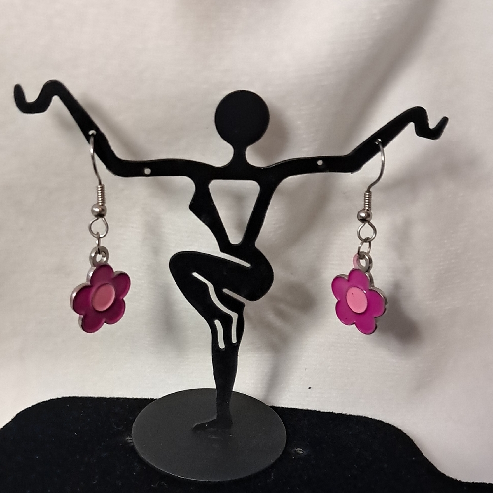 Pink Flower Earrings w/ Stand